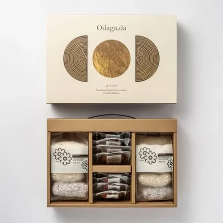 【ボムオダガ】韓国伝統菓子 詰め合わせギフトセット – ソダム韓菓（ライスパフ風味＋もち米薬菓4個＋全粒小麦薬菓4個）（1箱、400g）